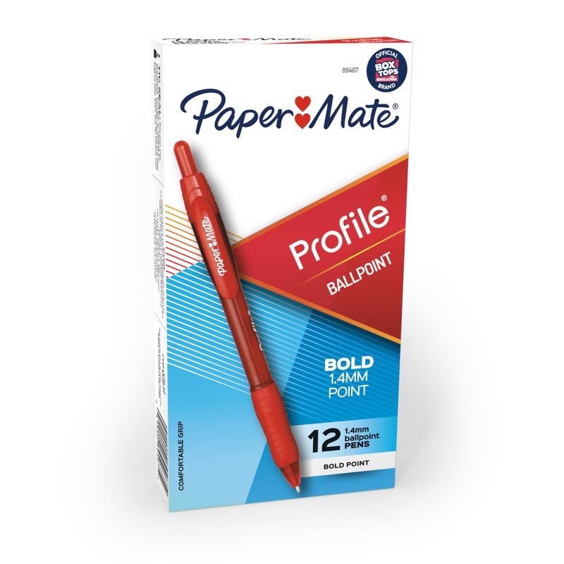 Paper Mate Profile Retractable Ballpoint Pens Bold (1.4mm) Red 12 Count - Image 1